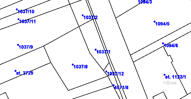 Parcela st. 1037/1 v KÚ Ostravice 1, Katastrální mapa