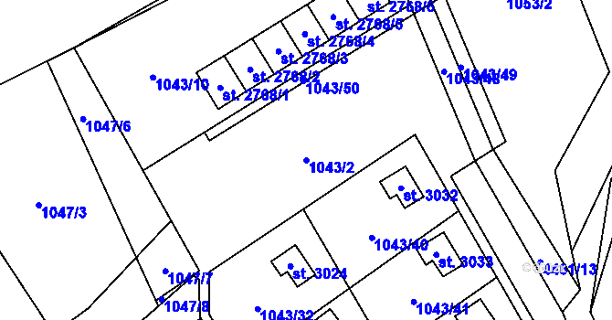 Parcela st. 1043/2 v KÚ Ostravice 1, Katastrální mapa