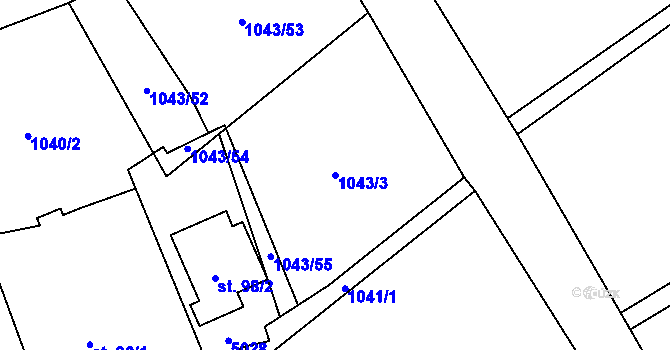 Parcela st. 1043/3 v KÚ Ostravice 1, Katastrální mapa