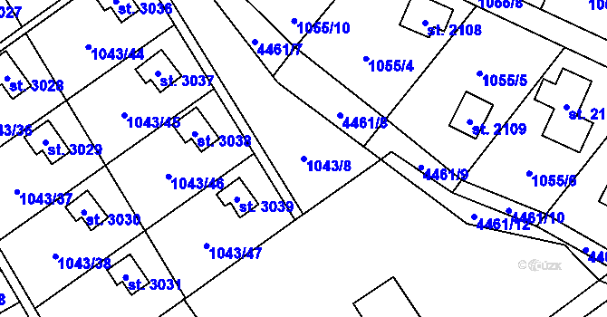 Parcela st. 1043/8 v KÚ Ostravice 1, Katastrální mapa