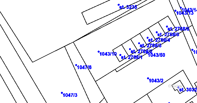 Parcela st. 1043/10 v KÚ Ostravice 1, Katastrální mapa
