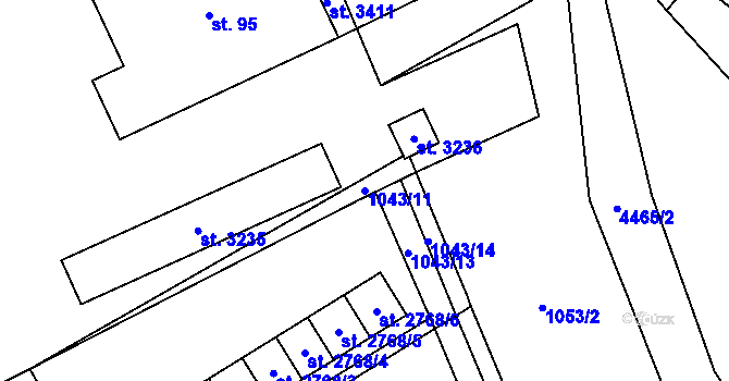 Parcela st. 1043/11 v KÚ Ostravice 1, Katastrální mapa