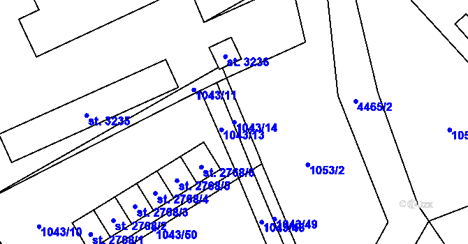 Parcela st. 1043/14 v KÚ Ostravice 1, Katastrální mapa