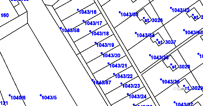 Parcela st. 1043/20 v KÚ Ostravice 1, Katastrální mapa