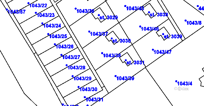 Parcela st. 1043/38 v KÚ Ostravice 1, Katastrální mapa