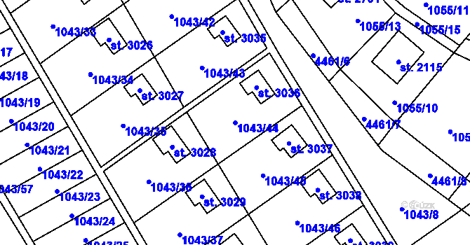 Parcela st. 1043/44 v KÚ Ostravice 1, Katastrální mapa