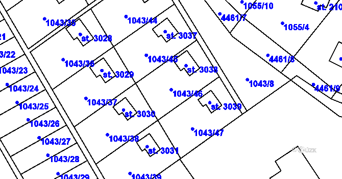 Parcela st. 1043/46 v KÚ Ostravice 1, Katastrální mapa