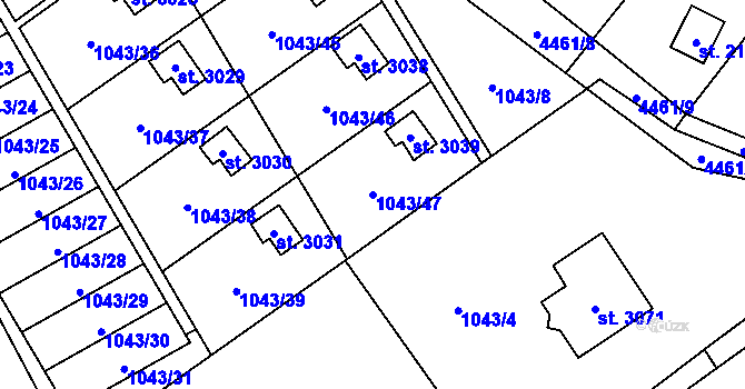 Parcela st. 1043/47 v KÚ Ostravice 1, Katastrální mapa