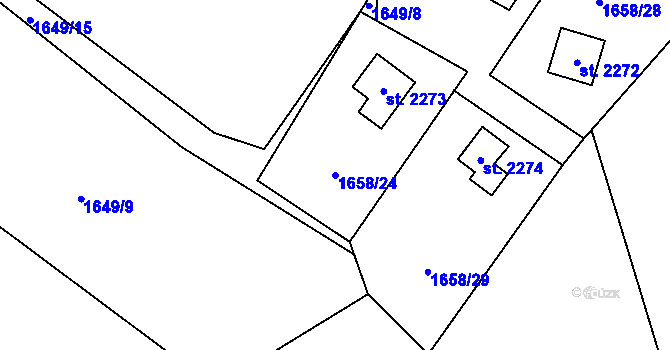 Parcela st. 1658/24 v KÚ Ostravice 1, Katastrální mapa