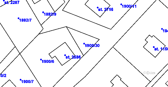 Parcela st. 1900/30 v KÚ Ostravice 1, Katastrální mapa