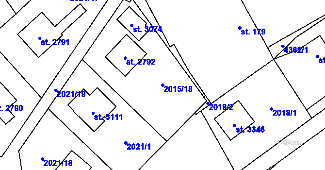 Parcela st. 2015/18 v KÚ Ostravice 1, Katastrální mapa