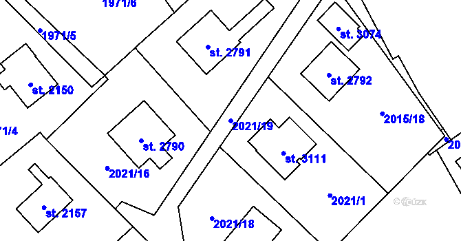 Parcela st. 2021/19 v KÚ Ostravice 1, Katastrální mapa
