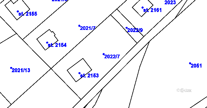 Parcela st. 2022/7 v KÚ Ostravice 1, Katastrální mapa
