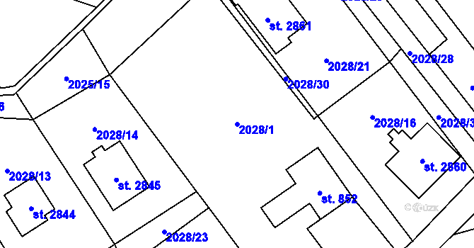 Parcela st. 2028/1 v KÚ Ostravice 1, Katastrální mapa