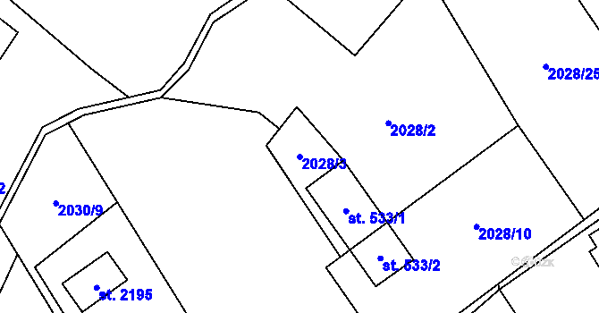 Parcela st. 2028/3 v KÚ Ostravice 1, Katastrální mapa