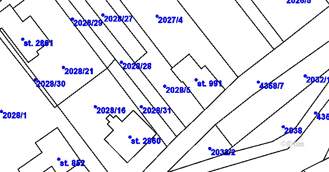 Parcela st. 2028/5 v KÚ Ostravice 1, Katastrální mapa
