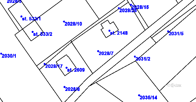 Parcela st. 2028/7 v KÚ Ostravice 1, Katastrální mapa