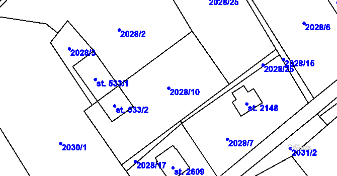 Parcela st. 2028/10 v KÚ Ostravice 1, Katastrální mapa
