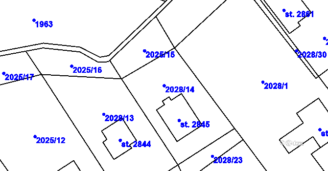 Parcela st. 2028/14 v KÚ Ostravice 1, Katastrální mapa