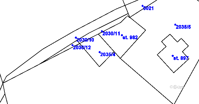 Parcela st. 2035/4 v KÚ Ostravice 1, Katastrální mapa