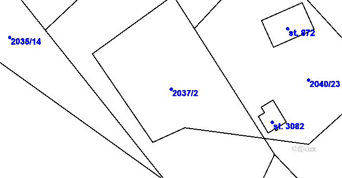 Parcela st. 2037/2 v KÚ Ostravice 1, Katastrální mapa