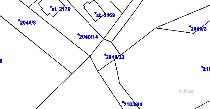 Parcela st. 2040/22 v KÚ Ostravice 1, Katastrální mapa
