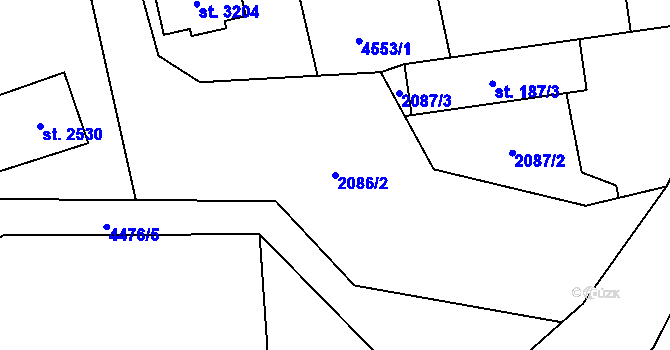 Parcela st. 2086/2 v KÚ Ostravice 1, Katastrální mapa