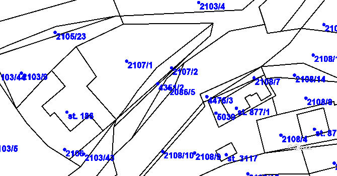 Parcela st. 2086/5 v KÚ Ostravice 1, Katastrální mapa