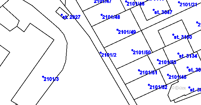 Parcela st. 2101/2 v KÚ Ostravice 1, Katastrální mapa