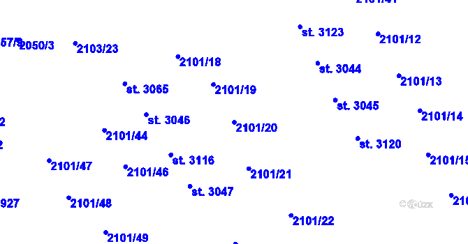 Parcela st. 2101/20 v KÚ Ostravice 1, Katastrální mapa
