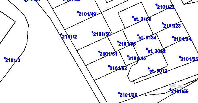 Parcela st. 2101/51 v KÚ Ostravice 1, Katastrální mapa