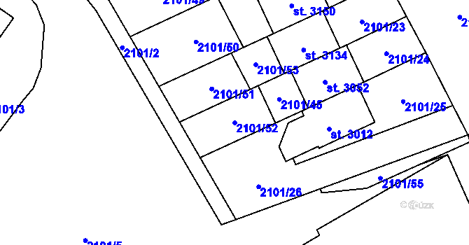 Parcela st. 2101/52 v KÚ Ostravice 1, Katastrální mapa