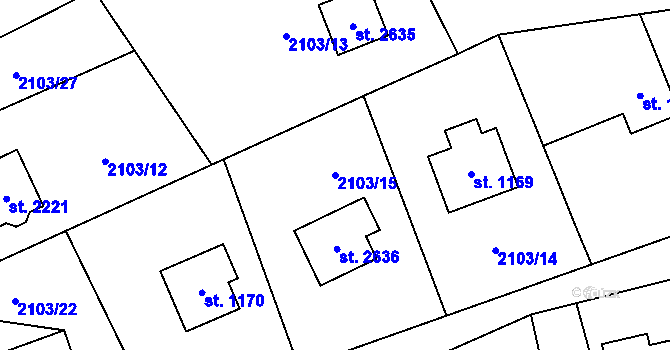 Parcela st. 2103/15 v KÚ Ostravice 1, Katastrální mapa