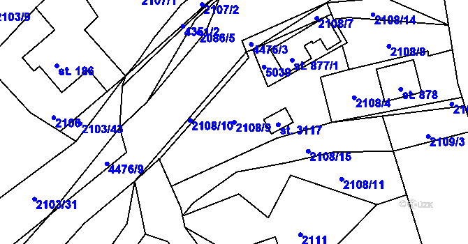 Parcela st. 2108/9 v KÚ Ostravice 1, Katastrální mapa