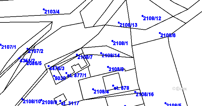 Parcela st. 2108/14 v KÚ Ostravice 1, Katastrální mapa