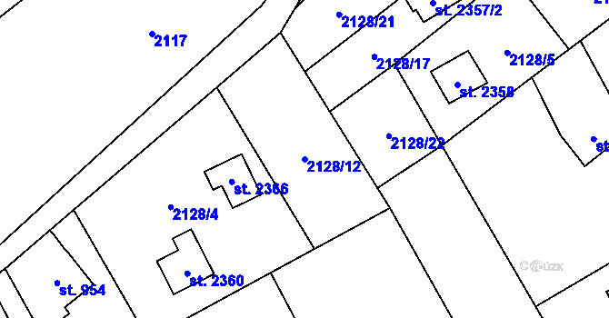 Parcela st. 2128/12 v KÚ Ostravice 1, Katastrální mapa