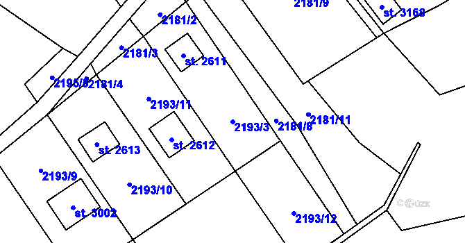 Parcela st. 2193/3 v KÚ Ostravice 1, Katastrální mapa