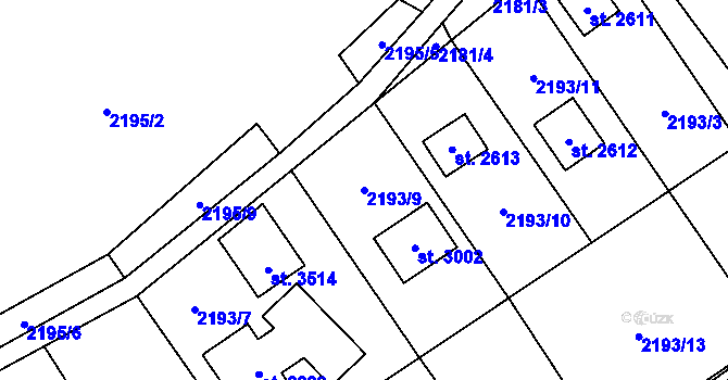 Parcela st. 2193/9 v KÚ Ostravice 1, Katastrální mapa