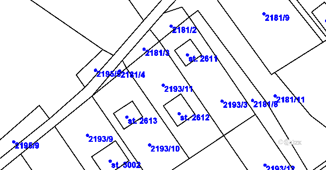 Parcela st. 2193/11 v KÚ Ostravice 1, Katastrální mapa