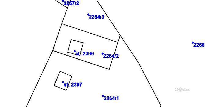 Parcela st. 2264/2 v KÚ Ostravice 1, Katastrální mapa