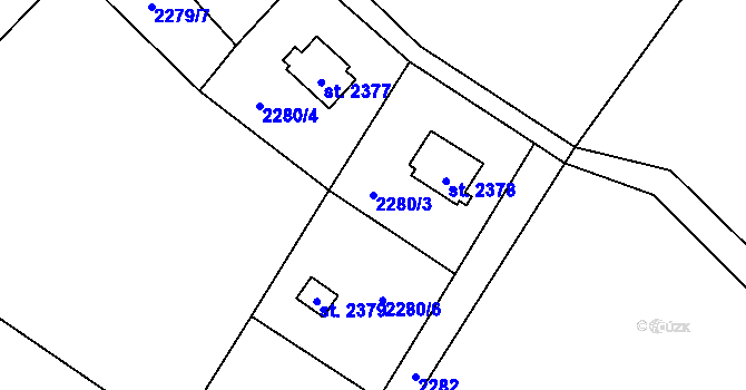 Parcela st. 2280/3 v KÚ Ostravice 1, Katastrální mapa