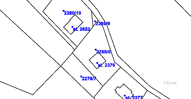 Parcela st. 2280/5 v KÚ Ostravice 1, Katastrální mapa