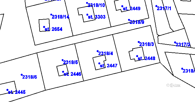 Parcela st. 2318/4 v KÚ Ostravice 1, Katastrální mapa