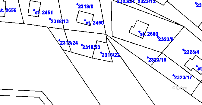 Parcela st. 2318/22 v KÚ Ostravice 1, Katastrální mapa