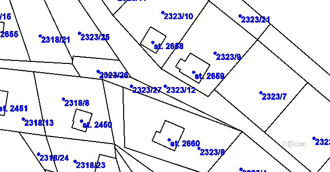 Parcela st. 2323/12 v KÚ Ostravice 1, Katastrální mapa