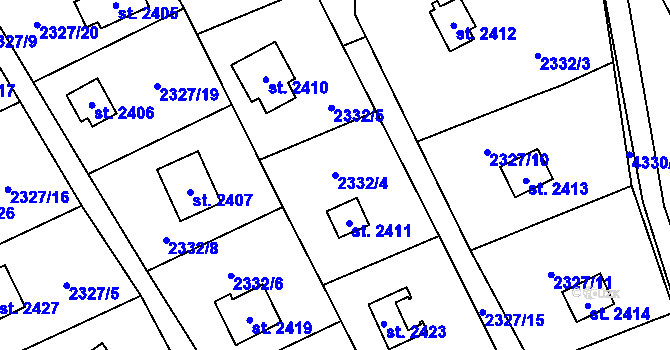Parcela st. 2332/4 v KÚ Ostravice 1, Katastrální mapa