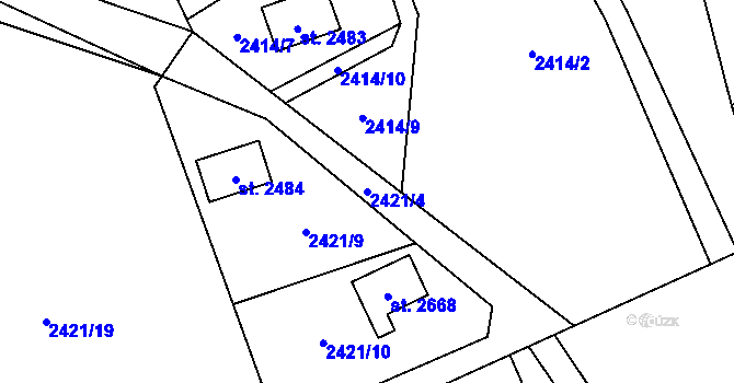 Parcela st. 2421/4 v KÚ Ostravice 1, Katastrální mapa
