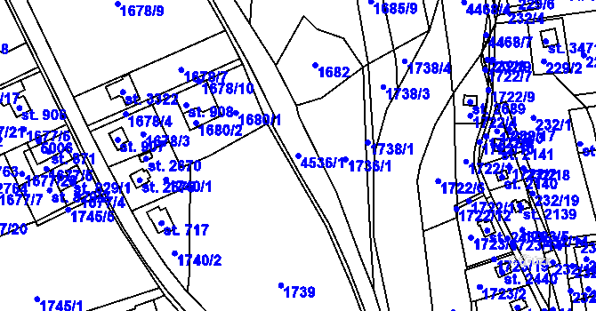 Parcela st. 4536/1 v KÚ Ostravice 1, Katastrální mapa
