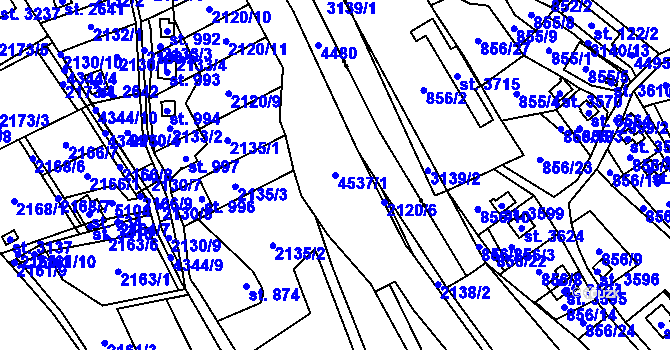Parcela st. 4537/1 v KÚ Ostravice 1, Katastrální mapa