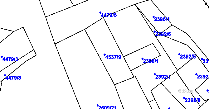 Parcela st. 4537/9 v KÚ Ostravice 1, Katastrální mapa